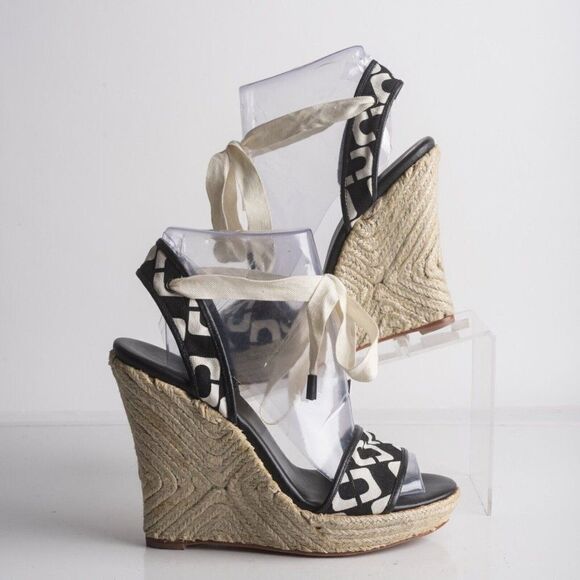 DVF Diane Von Furstenberg Womens Black Platform Tie Up Espadrille Heels US 8.5 - Picture 2 of 9